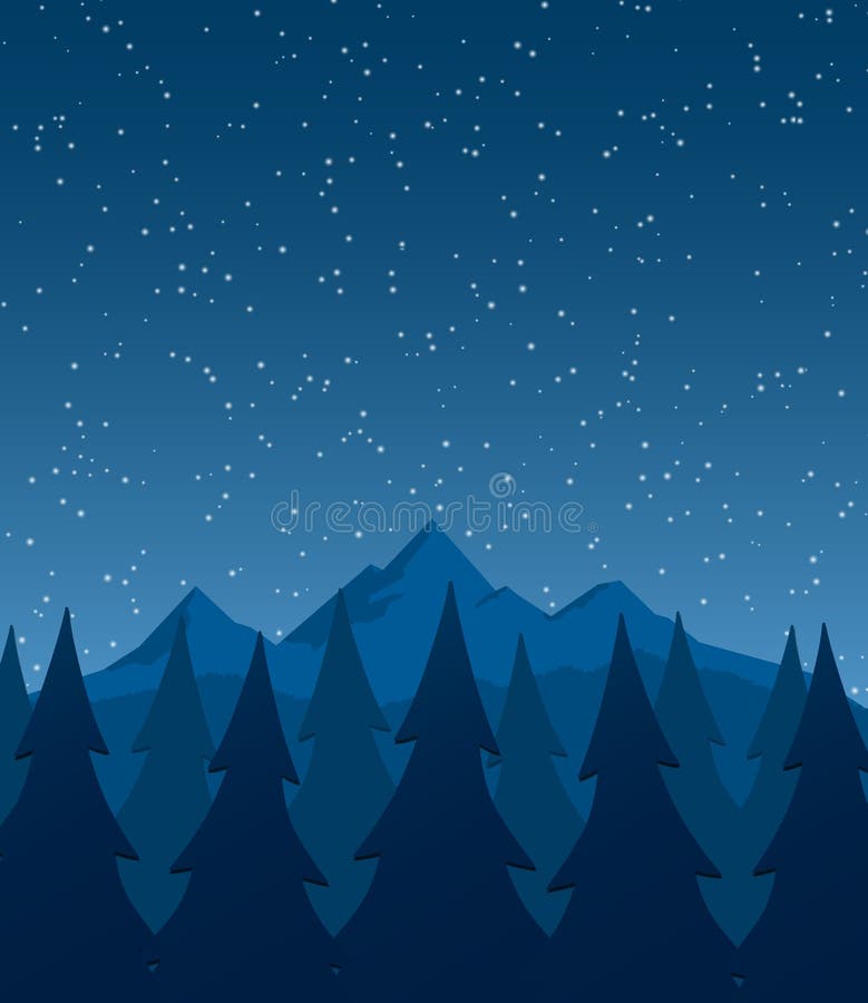 在夜背景 平的设计的风景山向量例证 插画包括有平的设计的风景山 在夜背景