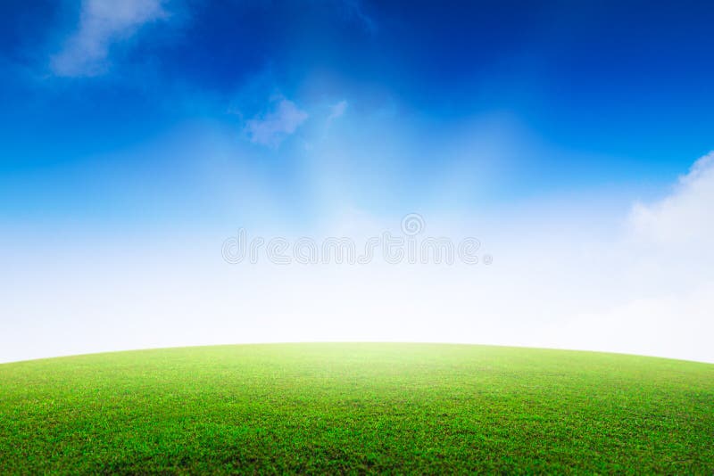 在山和好的天空背景的绿草领域与夏天概念的美好的草原背景库存照片 图片包括有牧场地 草坪