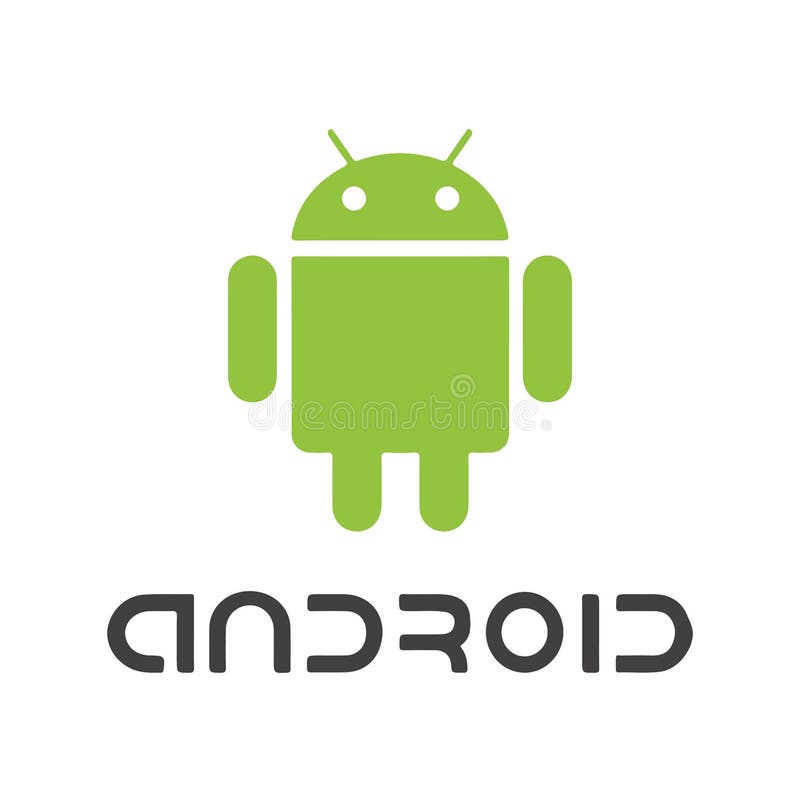 Android徽标机器人角色,绿色背景中的3D 编辑类库存图片. 插画包括有