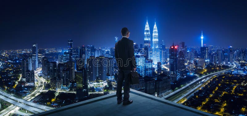 在看起来巨大都市风景视图的屋顶的商人立场库存照片 图片包括有 在看起来巨大都市风景视图的屋顶的商人立场库存照片 图片包括有