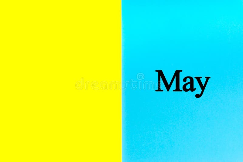 在蓝色和黄色背景的5月文字库存图片 图片包括有在蓝色和黄色背景的5月文字