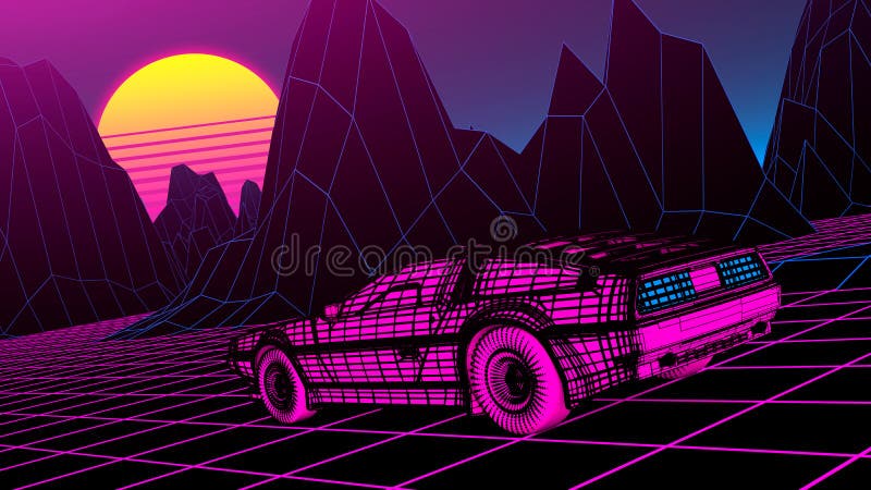 80年代时尚的赛博朋克车在虚拟霓虹风景中移动三维渲染库存例证 插画包括有设计 例证 80年代时尚的赛博朋克车在虚拟霓虹风景中移动三维渲染库存例证 插画包括有设计 例证