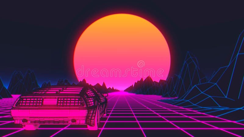 80年代时尚的赛博朋克车在虚拟霓虹风景中移动三维渲染库存例证 插画包括有设计 例证 80年代时尚的赛博朋克车在虚拟霓虹风景中移动三维渲染库存例证 插画包括有设计 例证