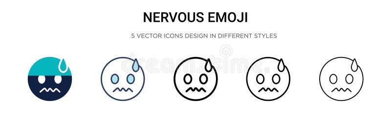 填充 细线条 轮廓和笔触样式中的紧张表情图标彩色和黑色神经表情符号的矢量图向量例证 插画包括有线性 意外