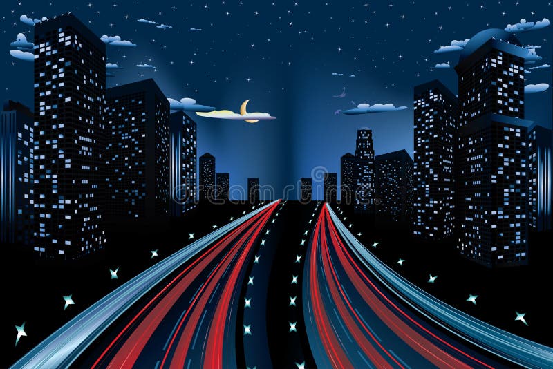 夜城市道路全景向量例证 插画包括有 夜城市道路全景向量例证 插画包括有
