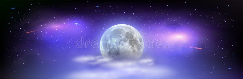 夜蛾云雾隐满月的美丽宇宙神秘的夜空星空向量例证 插画包括有详细 魔术 靠山 浪漫 月光