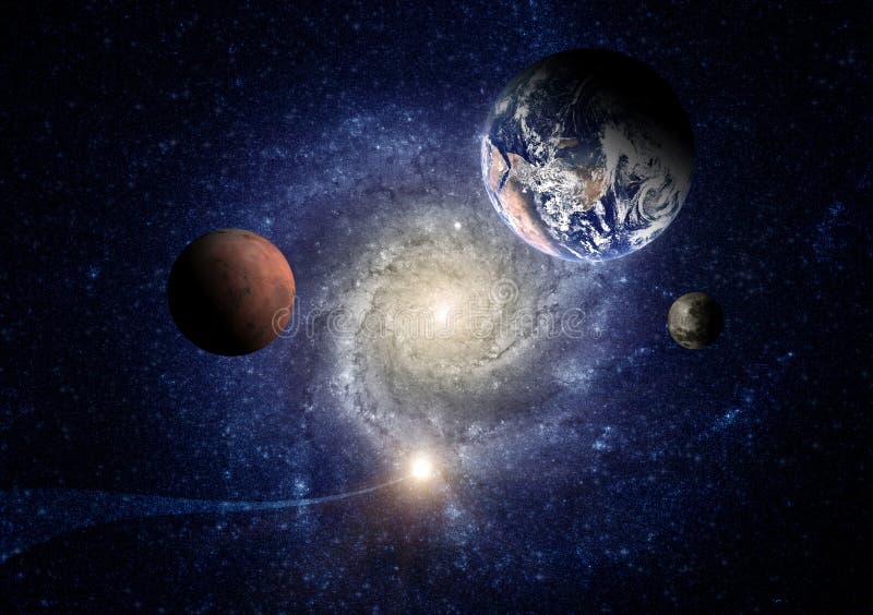 太阳系的行星以旋涡星云为背景的在空间库存照片 图片包括有无限 气体 乳状 神圣 永恒 远期