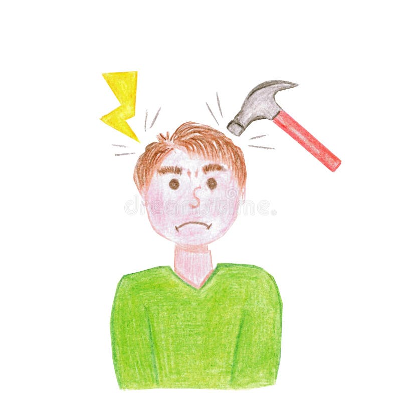 头上有雷电和锤子 头疼的男人库存例证 插画包括有头上有雷电和锤子 头疼的男人 头上有雷电和锤子 头疼的男人库存例证 插画包括有头上有雷电和锤子 头疼的男人