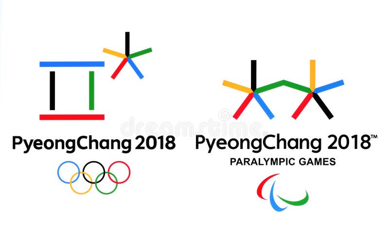 18年冬奥会的正式商标在平昌郡编辑类库存照片 插画包括有标志 滑雪 比赛 运动员 韩文