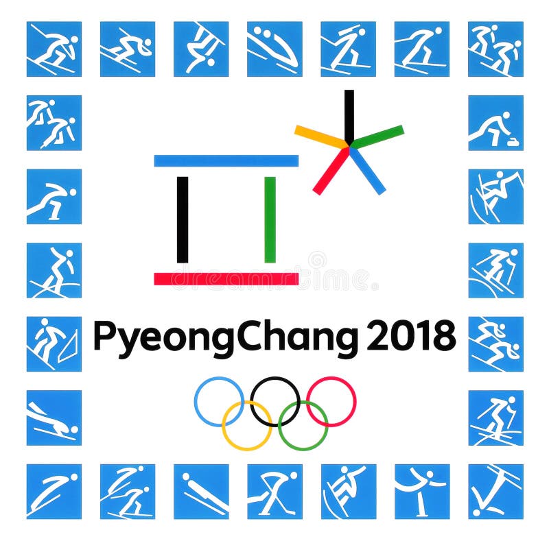 18年冬奥会的正式商标编辑类图片 插画包括有略写法 活动 体育运动 徽标 官员 环形