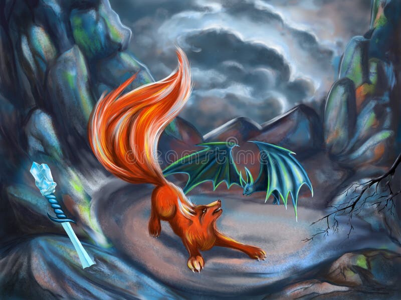 幻想故事的cg例证与狐狸和棒库存例证 插画包括有例证 钉书匠 幻想 中世纪 黑暗 现有量