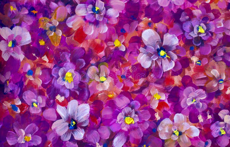 开花蝴蝶花 紫罗兰色纹理油画抽象手画花背景库存例证 插画包括有重婚 印帕斯 颜色 紫色