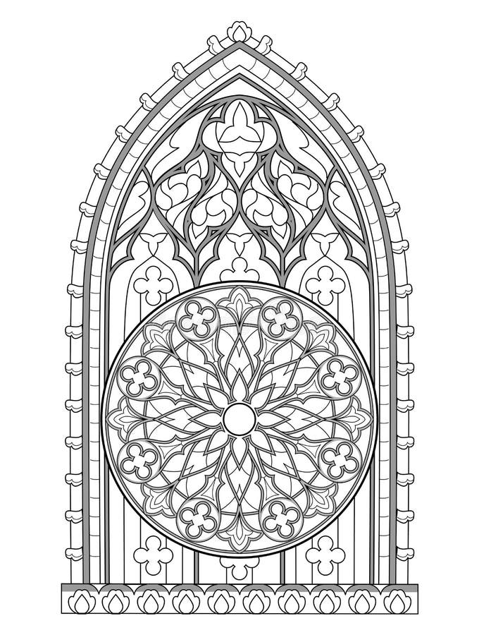 彩色书的黑白幻想画带玫瑰的美丽彩色玻璃窗中世纪建筑向量例证 插画包括有法国 形成弧光的 彩色书的黑白幻想画带玫瑰的美丽彩色玻璃窗中世纪建筑向量例证 插画包括有法国 形成弧光的