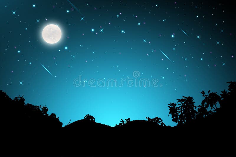 星满月的山天剪影夜景星空背景蓝天向量例证 插画包括有室外 星座 月光 月亮 森林 发光 星满月的山天剪影夜景星空背景蓝天向量例证 插画包括有室外 星座 月光 月亮 森林 发光