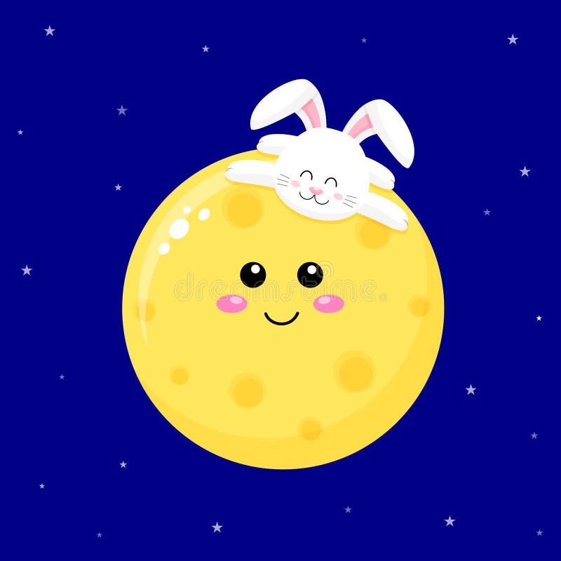 月亮上的可爱卡通兔子看月节向量例证 插画包括有图象 梦想 邀请 婴孩 幼稚 子项 国内
