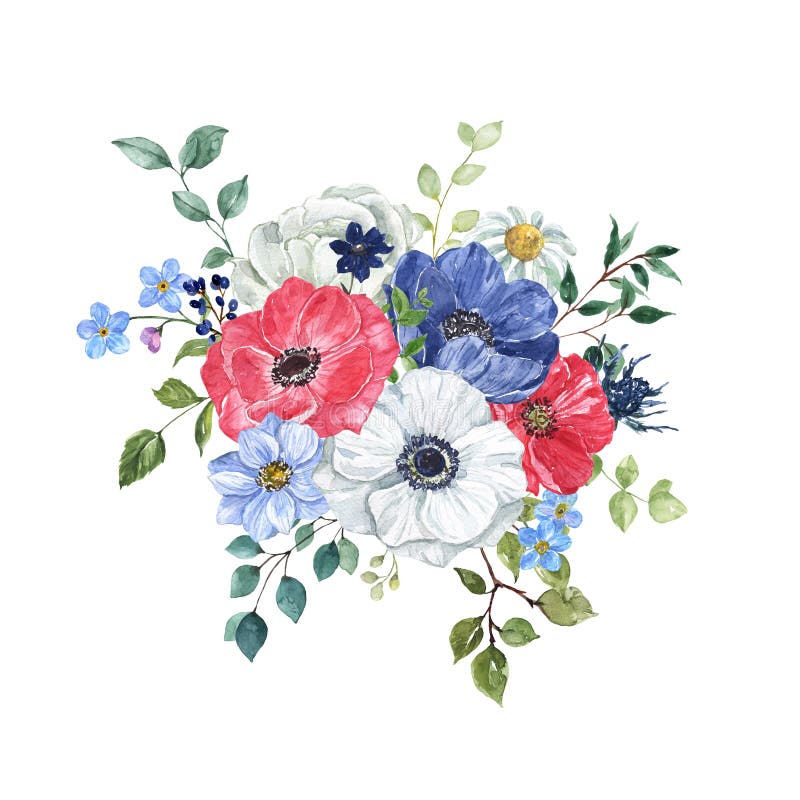 与美国旗子 花 在红色 白色和蓝色传统颜色的星的水彩7月四日欢乐爱国花圈库存图片 图片包括有鸦片 背包