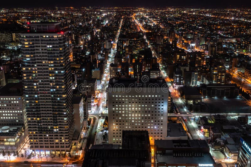 札幌北海道日本夜景在冬天库存照片 图片包括有地标 照明 北海道 城市 都市风景 札幌