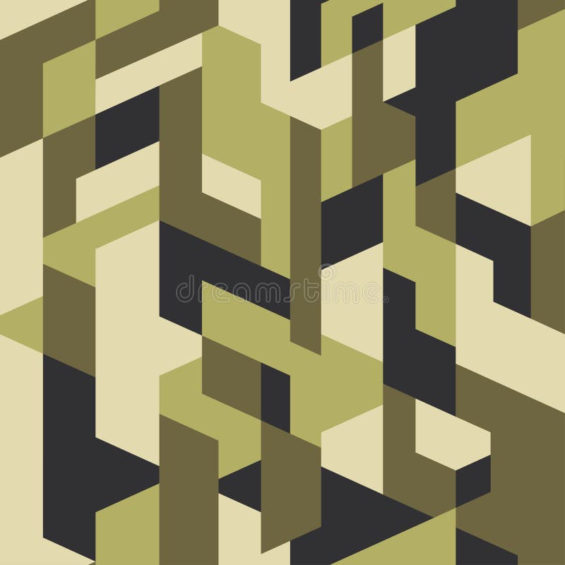 橄榄色迷彩图案背景无缝矢量图具有等轴几何形状的卡莫向量例证 插画包括有具有等轴几何形状的卡莫