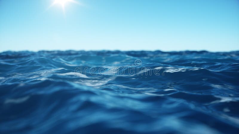 海波浪低角度视图海洋水背景用太阳观看从下面 一清楚的天空蔚蓝的看法海或海洋库存例证 插画包括有夏天 干净