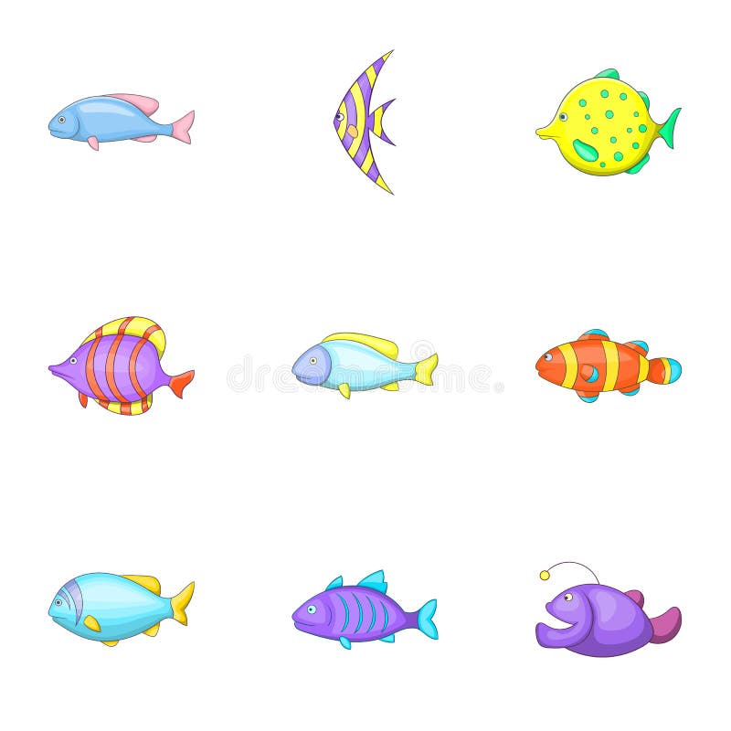 海鱼种类象设置了 动画片样式向量例证 插画包括有海洋 可疑 异乎寻常 海边 海水 图标