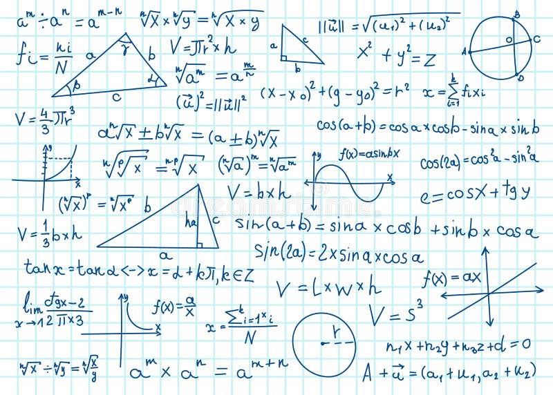 涂鸦数学物理和几何公式端方程 学科图和三角学矢量手绘数学向量例证 插画包括有问题 编号