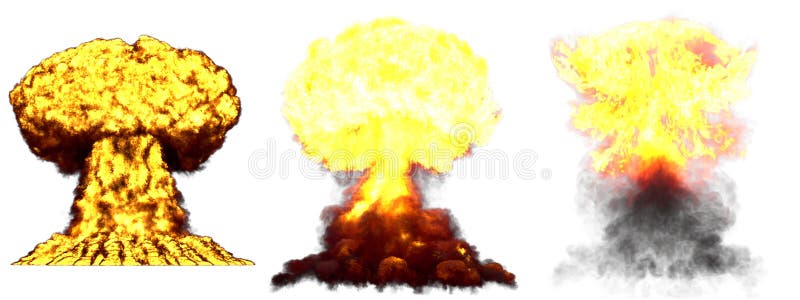 烟火原子弹爆炸 3个大 非常详细的不同相蘑菇云爆炸的三维图解库存例证 插画包括有核武器 放射性