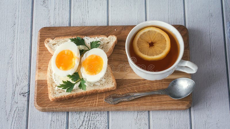 水煮蛋早餐用多士库存图片 图片包括有 85929567