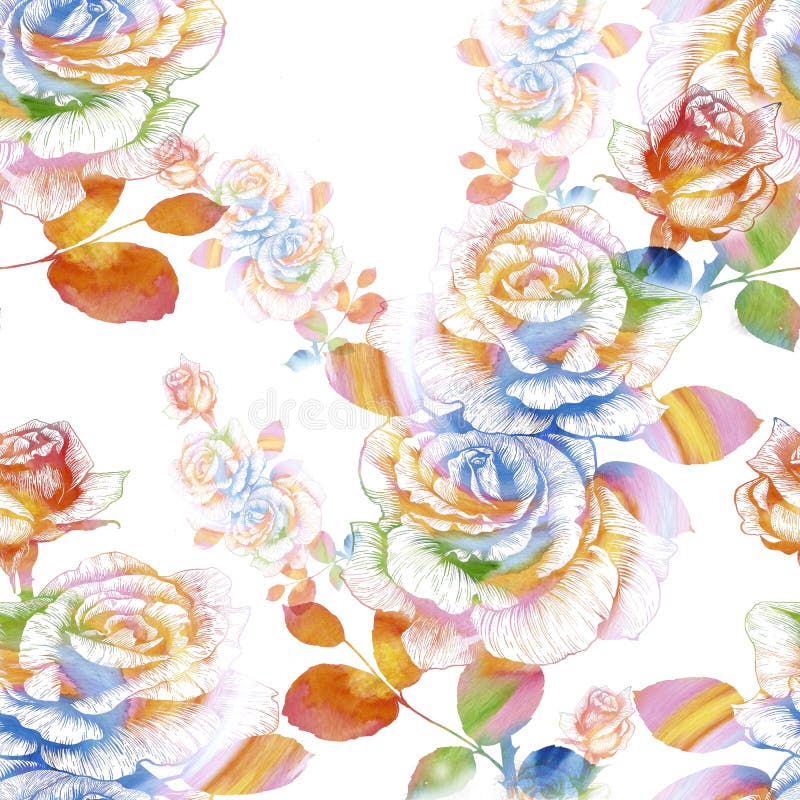 玫瑰 花和叶水彩无缝图案壁纸库存例证 插画包括有材料 营养 徽标 开花 生活方式 玫瑰 花和叶水彩无缝图案壁纸库存例证 插画包括有材料 营养 徽标 开花 生活方式