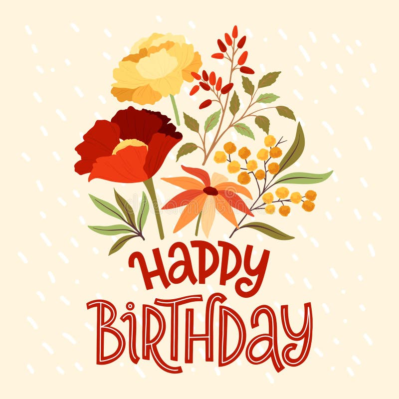 生日快乐的花束向量例证 插画包括有现代 邀请 当事人 钞票 典雅 问候 字体 绽放