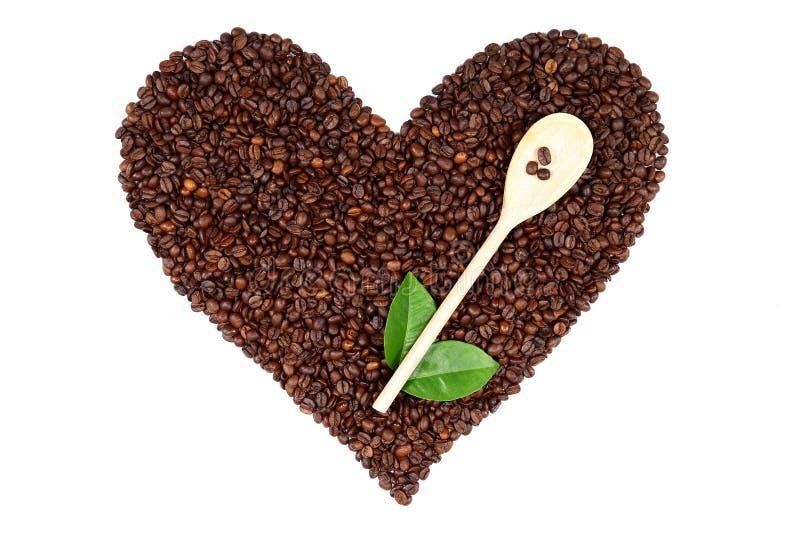 心脏由咖啡豆和绿色叶子做了a A 库存照片 图片包括有 A 心脏由咖啡豆和绿色叶子做了a