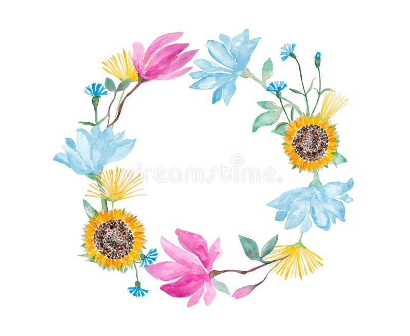 白色背景上突显的混花水彩画 手绘花圈的圆库存例证 插画包括有空间 工厂 复制 开花 水彩 白色背景上突显的混花水彩画 手绘花圈的圆库存例证 插画包括有空间 工厂 复制 开花 水彩
