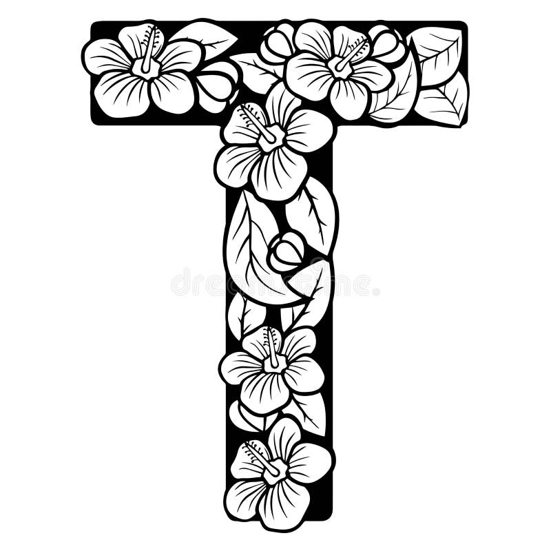 空心花英语字母 婚礼字体英语字母矢量手写画笔脚本abc彩绘字母字母t 向量例证 插画包括有艺术性 墨水