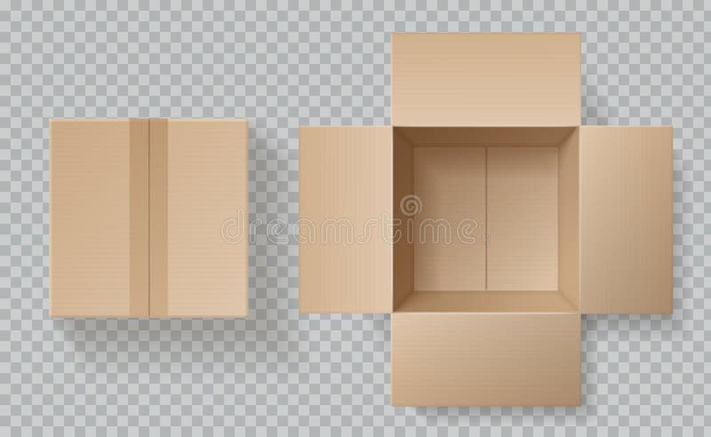 纸板箱顶视图open关闭框里面和顶面 棕色组装大模型 送货服务现实空的纸盒向量例证 插画包括有纸盒 里面