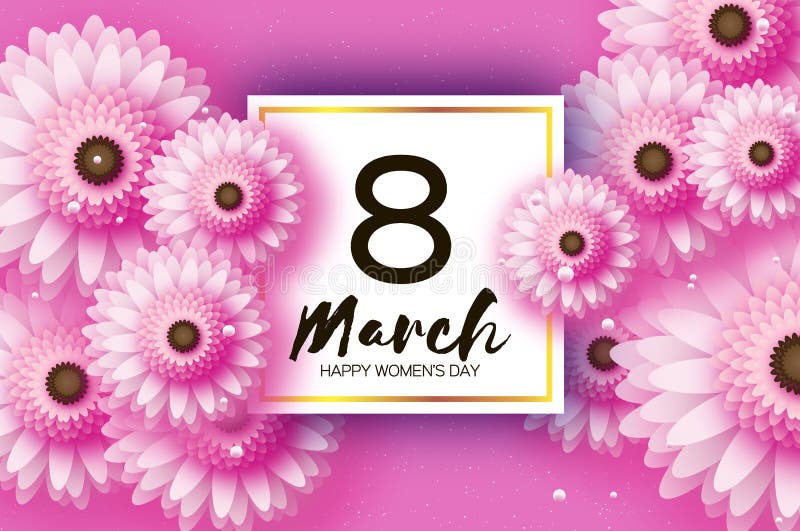 美丽的粉红非洲菊花折纸层花束妇女节 母亲节或生日快乐3月8日向量例证 插画包括有框架 花束