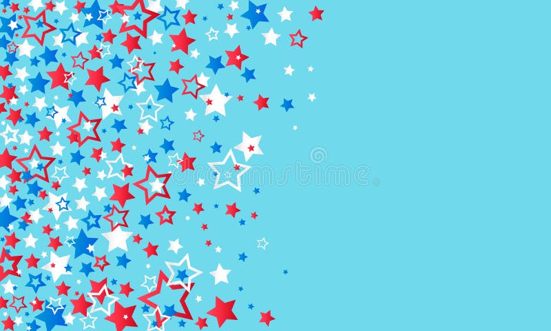 美国的7月4日美国独立日五彩纸屑和蛇纹石的红色蓝色和白色星装饰在蓝色背景库存例证 插画包括有五彩纸屑和蛇纹石的红色蓝色和白色星装饰在蓝色背景 美国的 7月4日美国独立日