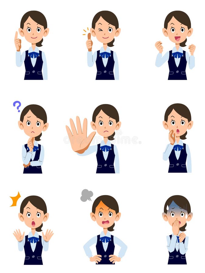 职业妇女9种类姿态和表情向量例证 插画包括有职业妇女9种类姿态和表情