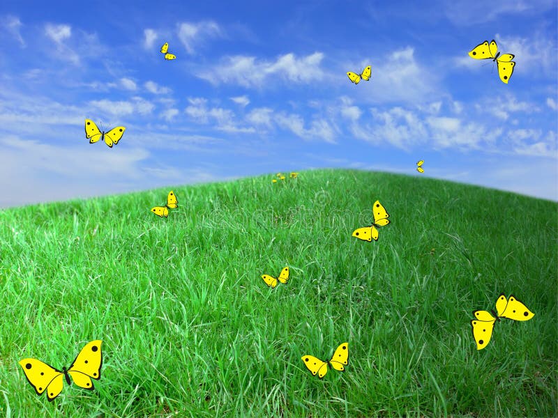 背景夏天库存图片 图片包括有快乐 飞行 本质 云彩 夏天 天空 春天 草坪 黑暗 简单