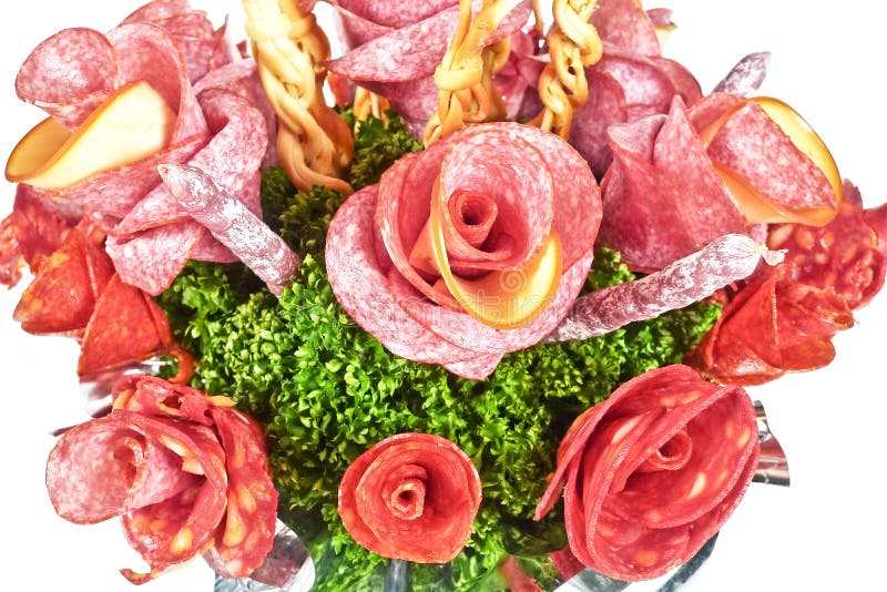 花束食物库存图片 图片包括有香肠 纤巧 节假日 庆祝 剪切 蒜味咸腊肠 花束 新鲜