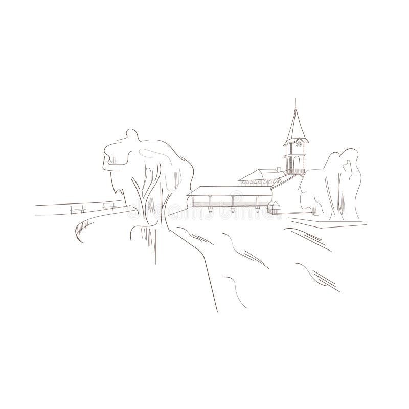 莱克弗托单色自由手笔画背景上的素描小教堂库存例证 插画包括有背包 自然 布琼布拉 凹道 地标 莱克弗托单色自由手笔画背景上的素描小教堂库存例证 插画包括有背包 自然 布琼布拉 凹道 地标