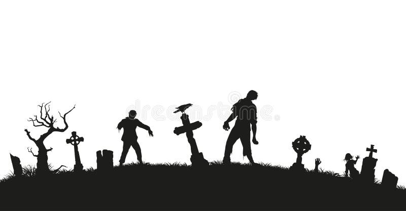 蛇神黑剪影公墓背景的与死的人民的恶梦风景不死妖怪全景向量例证 插画包括有墓碑 艺术