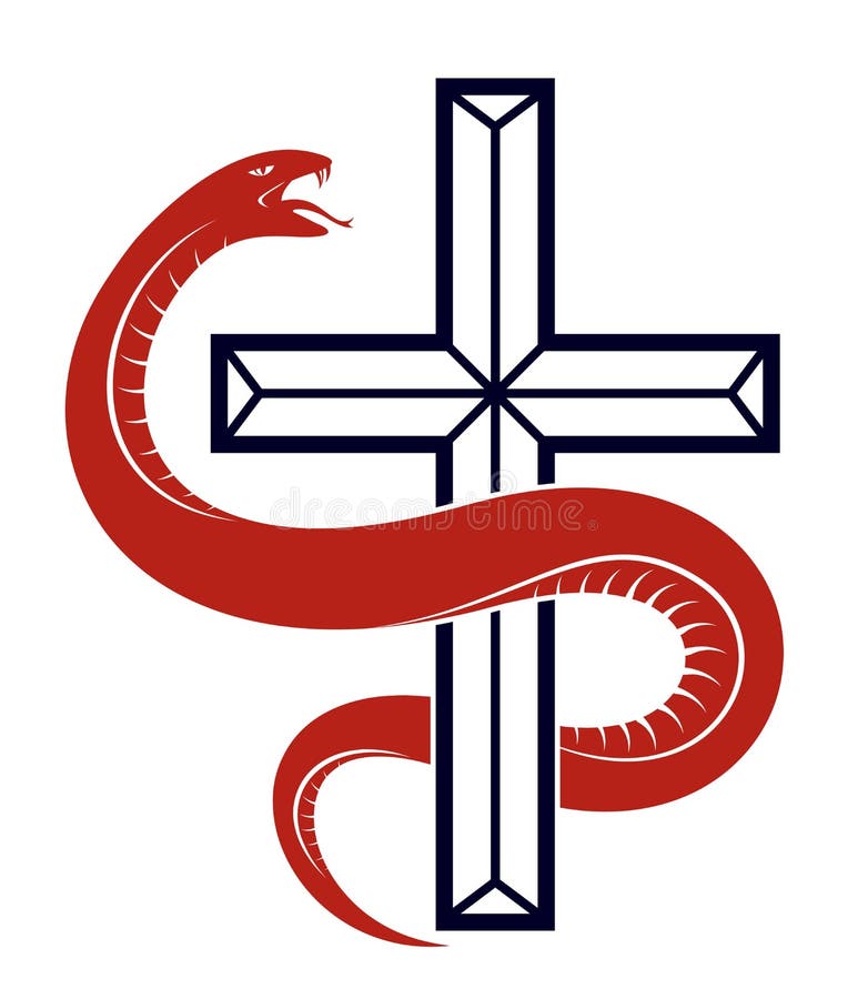 蛇缠在基督教十字架上 善恶斗争 圣与罪 爱与恨 生与死象征向量例证 插画包括有哥特式 成块