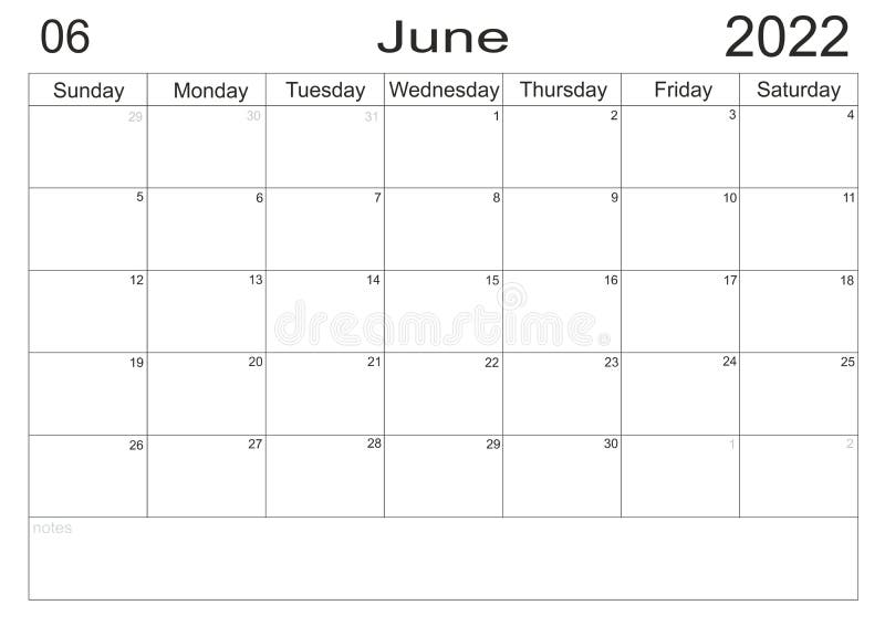 计划员22年6月 规划器空单元格 月度组织者 22日历库存例证 插画包括有管理 重要