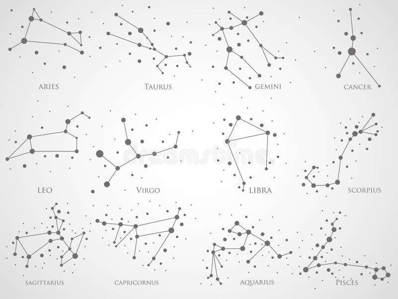 星座组星座座 白羊座 里奥 萨吉塔利斯 卡波伦 金牛座 病毒座 天秤座 水瓶座 双子座向量例证 插画包括有天秤座 蓝色