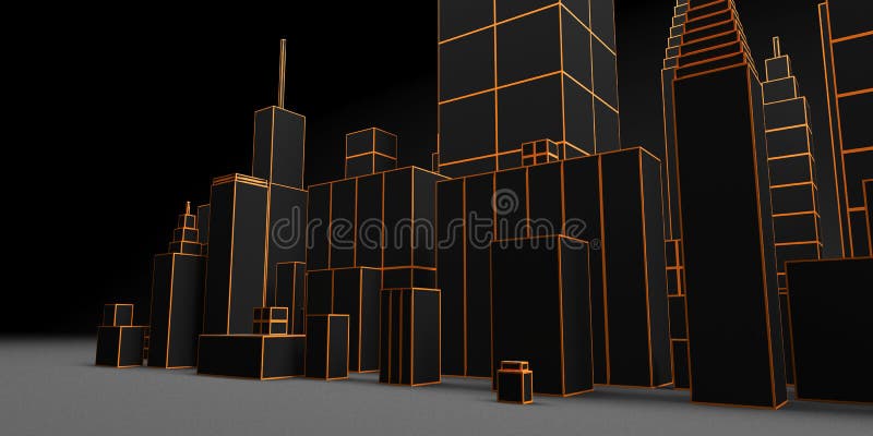 都市黑暗的抽象背景 未来派城市全景3d例证库存例证 插画包括有背包 行业 抽象 商业 建筑