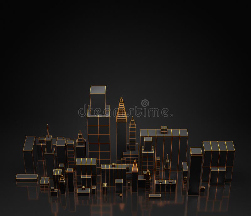 都市黑暗的抽象背景 未来派城市全景3d例证库存例证 插画包括有城市 例证 设计 行业 线路