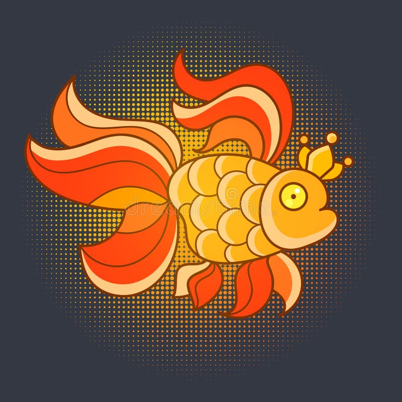 金鱼 真实插图矢量图图标剪影贴纸 补丁徽章可爱魔术卡通幻想可爱动物符号向量例证 插画包括有金黄 海运