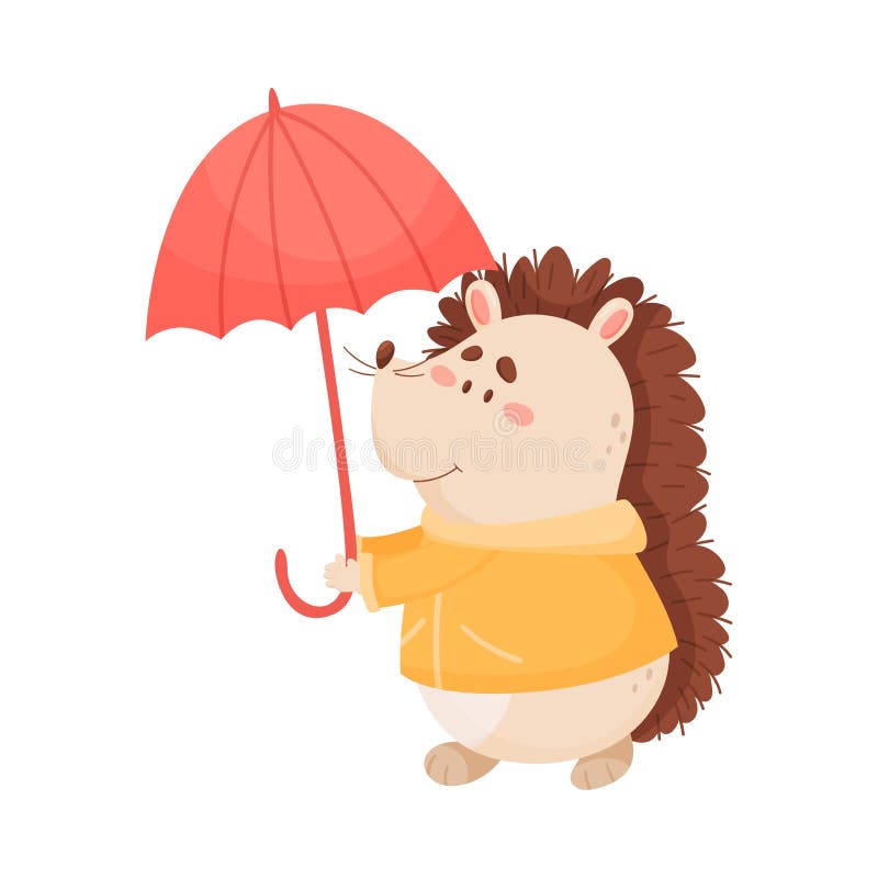 雨天微笑刺猬人物撑伞穿衣矢量图向量例证 插画包括有多刺 宠物 刺猬 哺乳动物 少许 森林