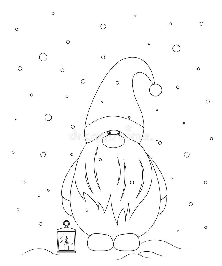 雪色背景中有灯笼的圣诞小人 向量例证 插画包括有线路 地精 分级显示 逗人喜爱 蜡烛 灯笼