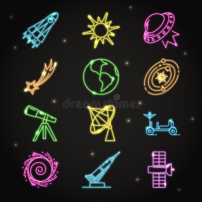 霓虹空间象在稀薄的线型设置了向量例证 插画包括有 霓虹空间象在稀薄的线型设置了向量例证 插画包括有