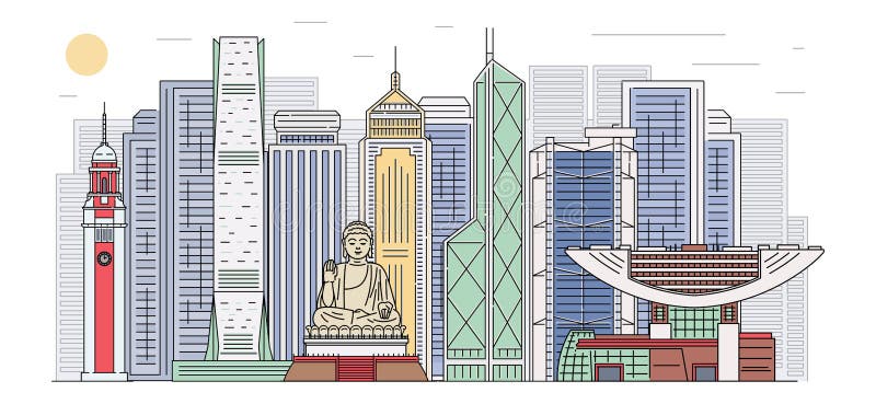 香港天际线地标横幅 卡通草图矢量图插图向量例证 插画包括有水平 商业 格式 横向 动画片 香港天际线地标横幅 卡通草图矢量图插图向量例证 插画包括有水平 商业 格式 横向 动画片